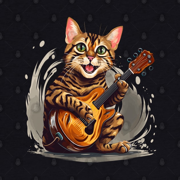 Bengal Cat Playing Guitar by Graceful Designs